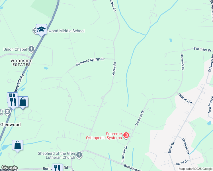map of restaurants, bars, coffee shops, grocery stores, and more near 2950 Hobbs Road in Glenwood