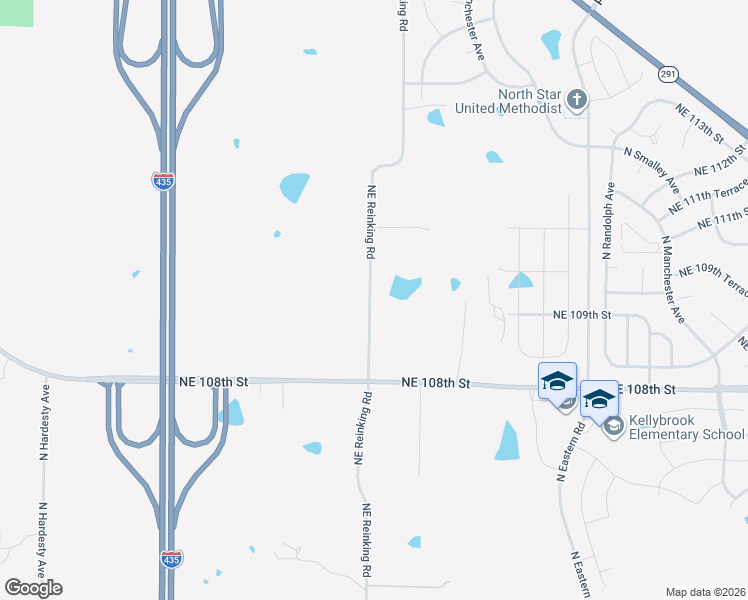 map of restaurants, bars, coffee shops, grocery stores, and more near 10800-11198 Northeast Reinking Road in Kansas City