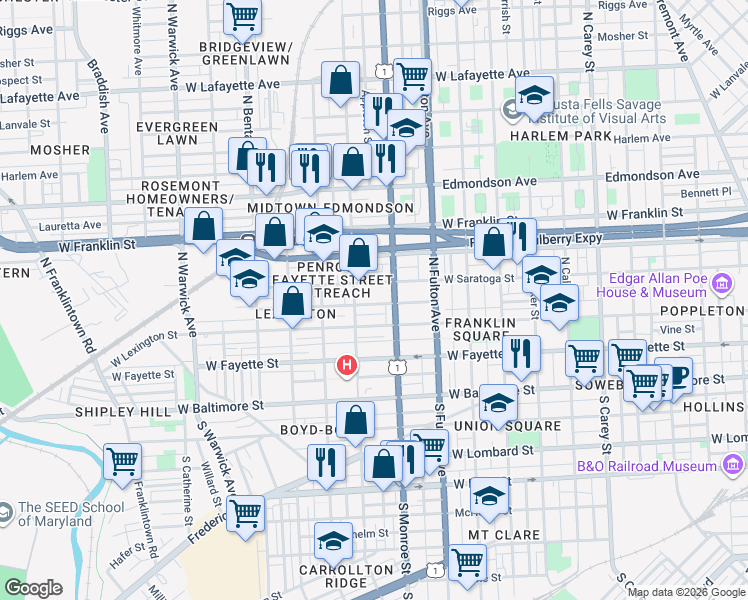 map of restaurants, bars, coffee shops, grocery stores, and more near 101 Independence Avenue Southeast in Washington