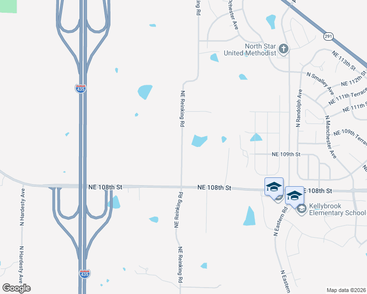 map of restaurants, bars, coffee shops, grocery stores, and more near 10800-11198 Northeast Reinking Road in Kansas City