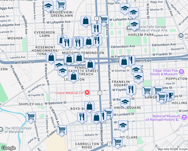 map of restaurants, bars, coffee shops, grocery stores, and more near 101 Independence Avenue Southeast in Washington