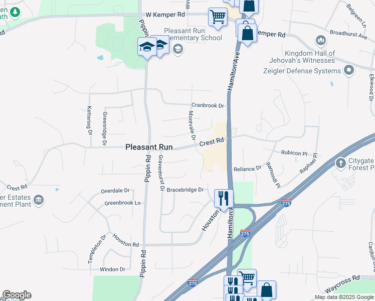 map of restaurants, bars, coffee shops, grocery stores, and more near 2509 Crest Road in Cincinnati