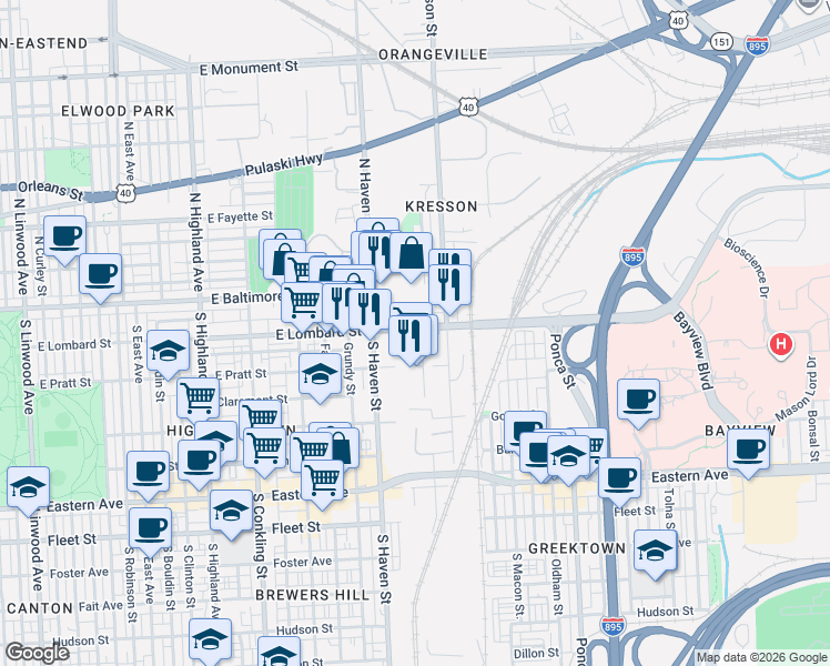 map of restaurants, bars, coffee shops, grocery stores, and more near 101 Independence Avenue Southeast in Washington