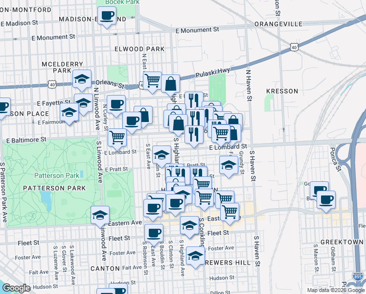 map of restaurants, bars, coffee shops, grocery stores, and more near 101 Independence Avenue Southeast in Washington