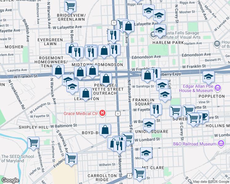 map of restaurants, bars, coffee shops, grocery stores, and more near 101 Independence Avenue Southeast in Washington