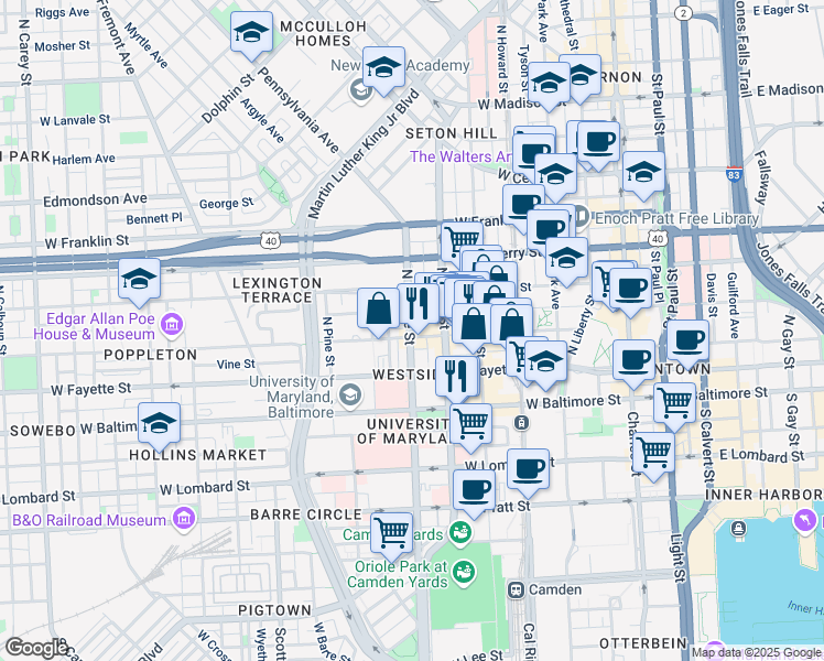map of restaurants, bars, coffee shops, grocery stores, and more near 101 Independence Avenue Southeast in Washington