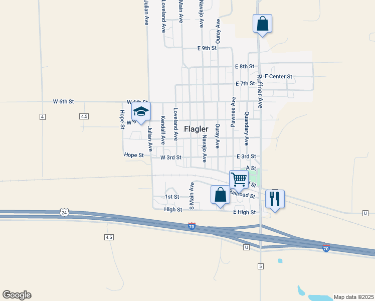 map of restaurants, bars, coffee shops, grocery stores, and more near 311 Main Avenue in Flagler
