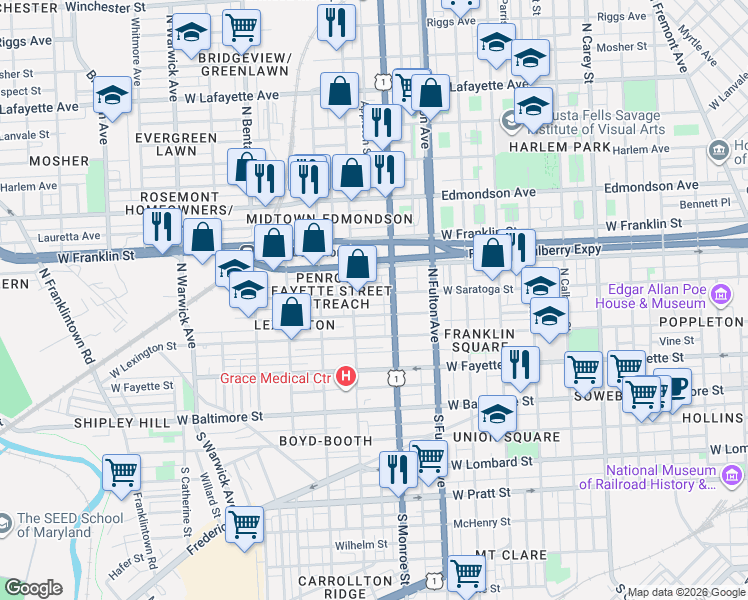 map of restaurants, bars, coffee shops, grocery stores, and more near 101 Independence Avenue Southeast in Washington