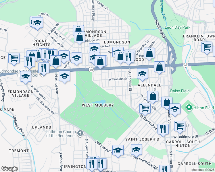 map of restaurants, bars, coffee shops, grocery stores, and more near 400 Normandy Avenue in Baltimore