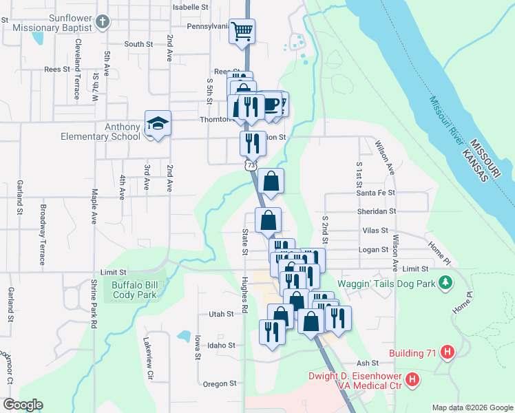map of restaurants, bars, coffee shops, grocery stores, and more near 360 Santa Fe Street in Leavenworth
