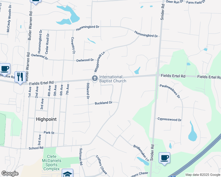 map of restaurants, bars, coffee shops, grocery stores, and more near 12162 Cedarbreaks Lane in Cincinnati