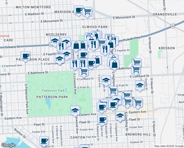 map of restaurants, bars, coffee shops, grocery stores, and more near 101 Independence Avenue Southeast in Washington