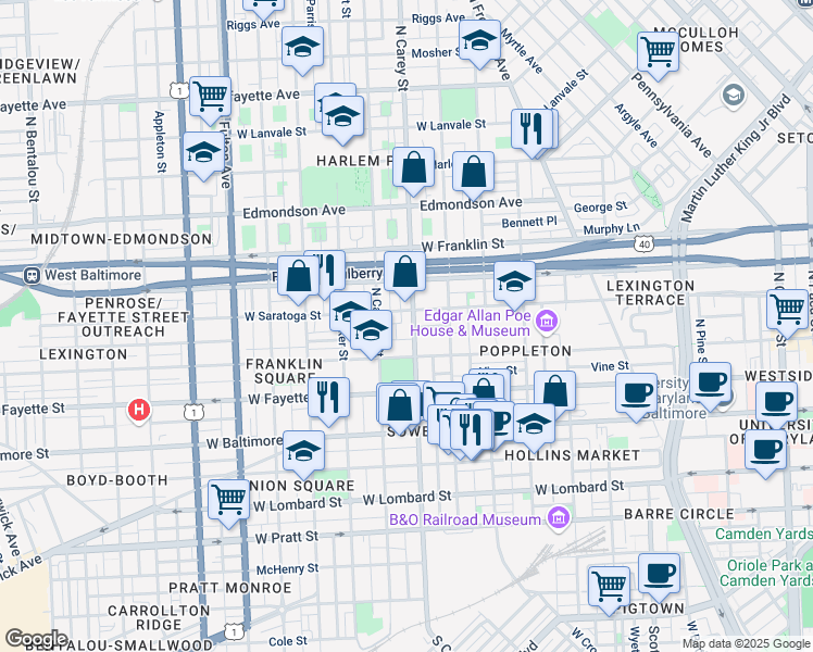 map of restaurants, bars, coffee shops, grocery stores, and more near 101 Independence Avenue Southeast in Washington