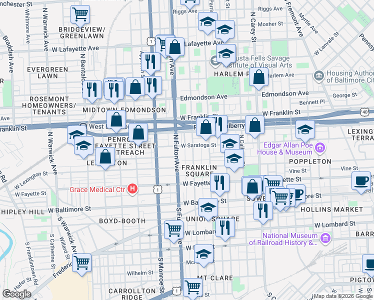 map of restaurants, bars, coffee shops, grocery stores, and more near 101 Independence Avenue Southeast in Washington
