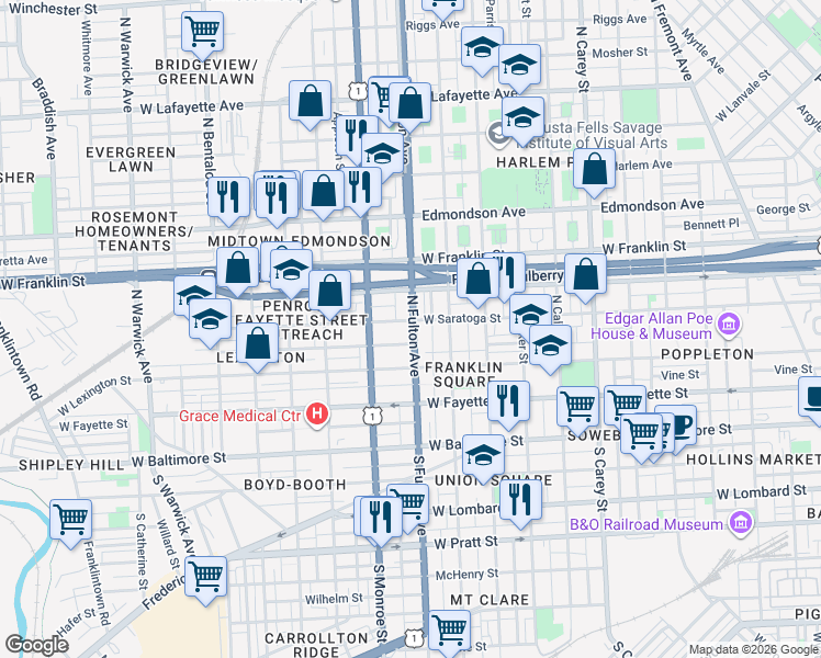 map of restaurants, bars, coffee shops, grocery stores, and more near 101 Independence Avenue Southeast in Washington