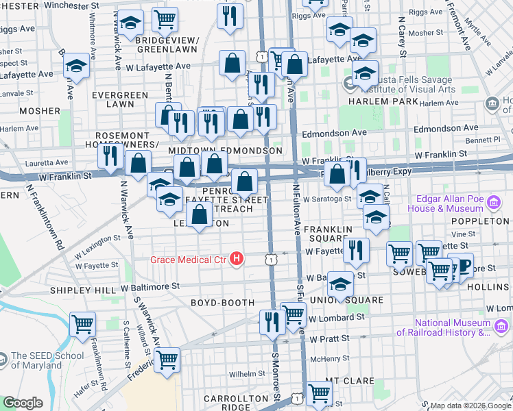 map of restaurants, bars, coffee shops, grocery stores, and more near 101 Independence Avenue Southeast in Washington