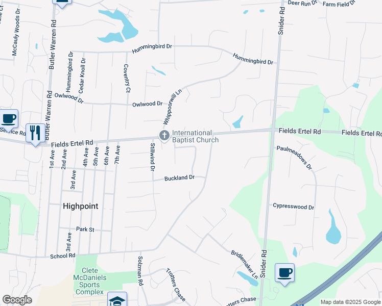 map of restaurants, bars, coffee shops, grocery stores, and more near 12162 Cedarbreaks Lane in Cincinnati