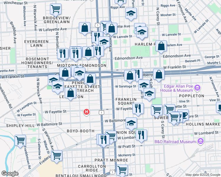 map of restaurants, bars, coffee shops, grocery stores, and more near 101 Independence Avenue Southeast in Washington