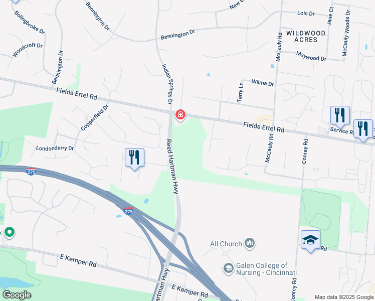 map of restaurants, bars, coffee shops, grocery stores, and more near 12100 Reed Hartman Highway in Cincinnati