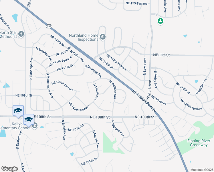 map of restaurants, bars, coffee shops, grocery stores, and more near 8432 Northeast 109th Place in Kansas City