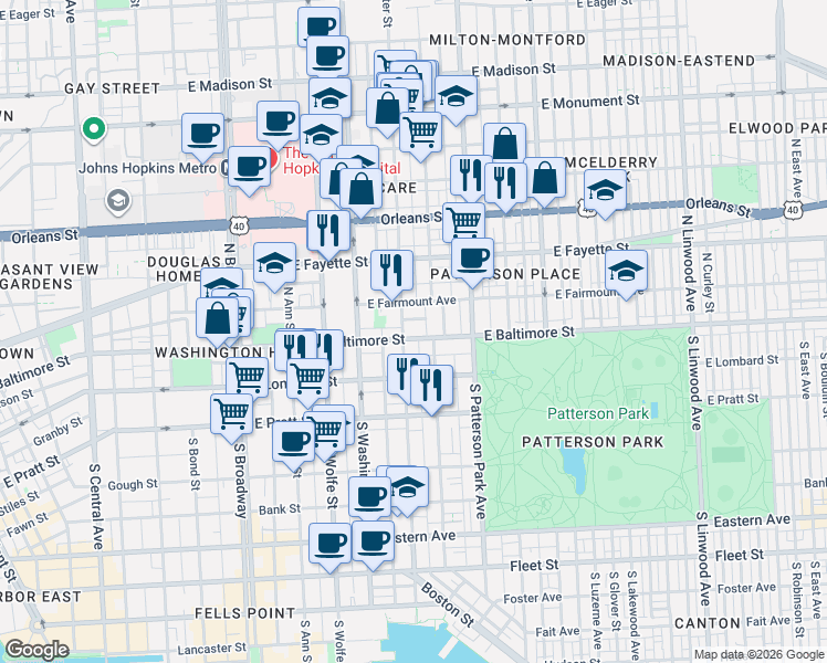 map of restaurants, bars, coffee shops, grocery stores, and more near 101 Independence Avenue Southeast in Washington