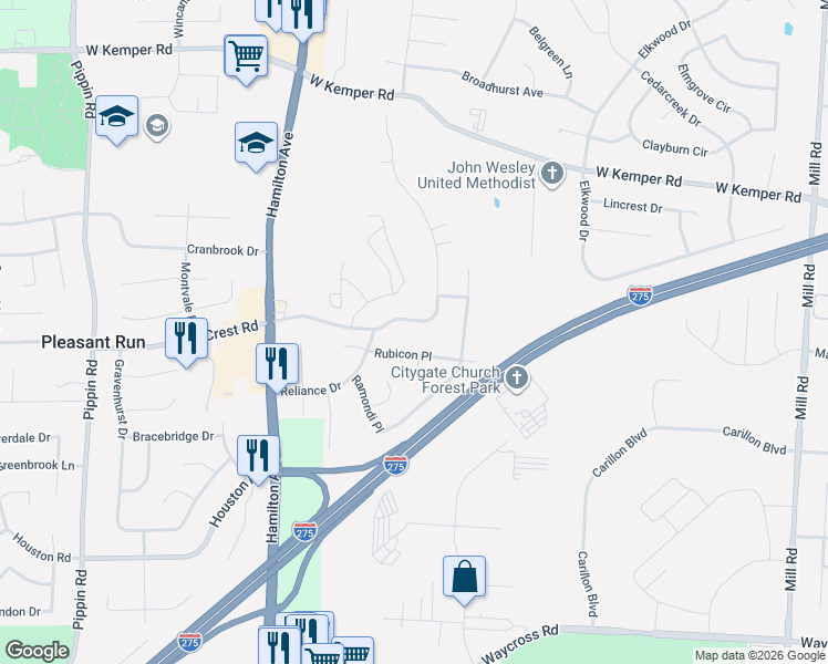 map of restaurants, bars, coffee shops, grocery stores, and more near 2114 Crest Road in Cincinnati