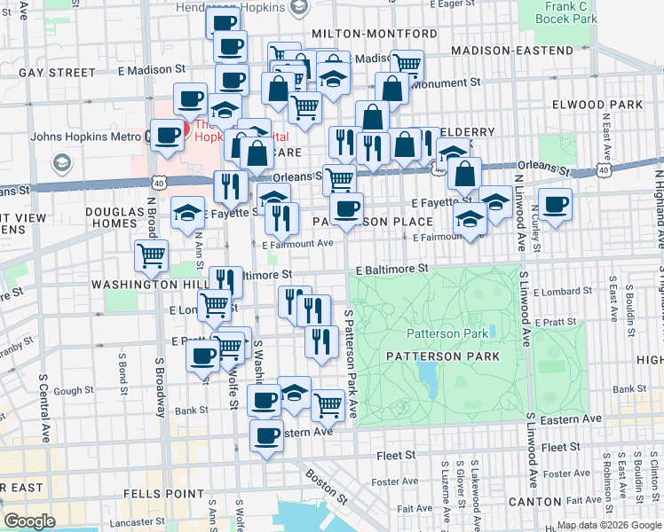 map of restaurants, bars, coffee shops, grocery stores, and more near 101 Independence Avenue Southeast in Washington