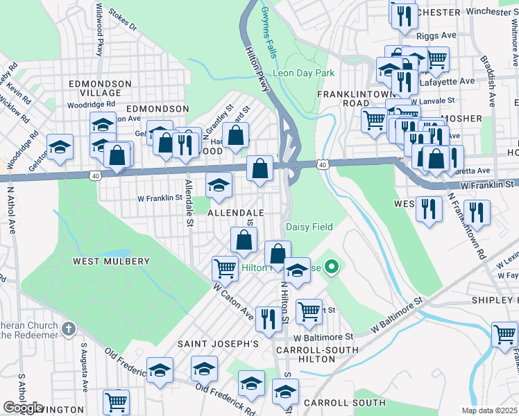 map of restaurants, bars, coffee shops, grocery stores, and more near 408 Gwynn Avenue in Baltimore