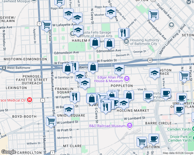 map of restaurants, bars, coffee shops, grocery stores, and more near 101 Independence Avenue Southeast in Washington