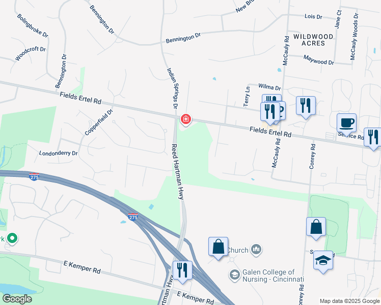 map of restaurants, bars, coffee shops, grocery stores, and more near 12100 Reed Hartman Highway in Cincinnati