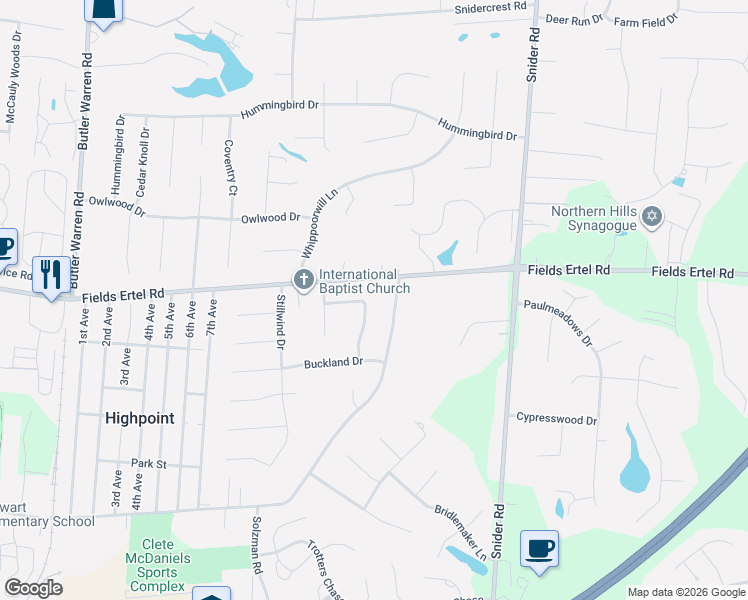 map of restaurants, bars, coffee shops, grocery stores, and more near 12162 Cedarbreaks Lane in Cincinnati