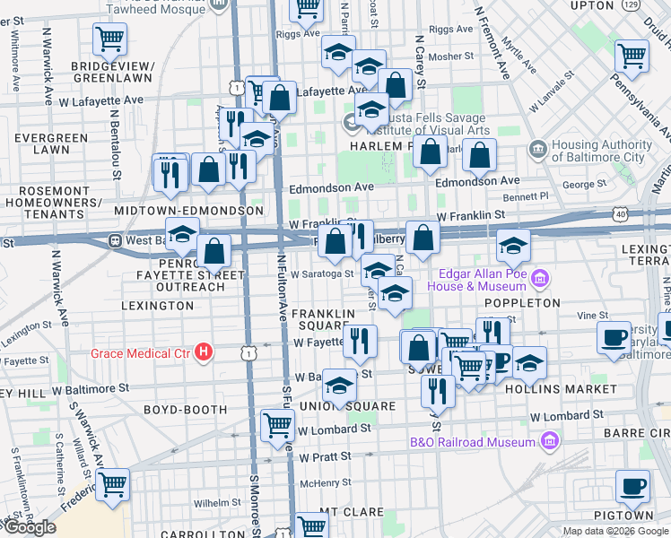 map of restaurants, bars, coffee shops, grocery stores, and more near 101 Independence Avenue Southeast in Washington