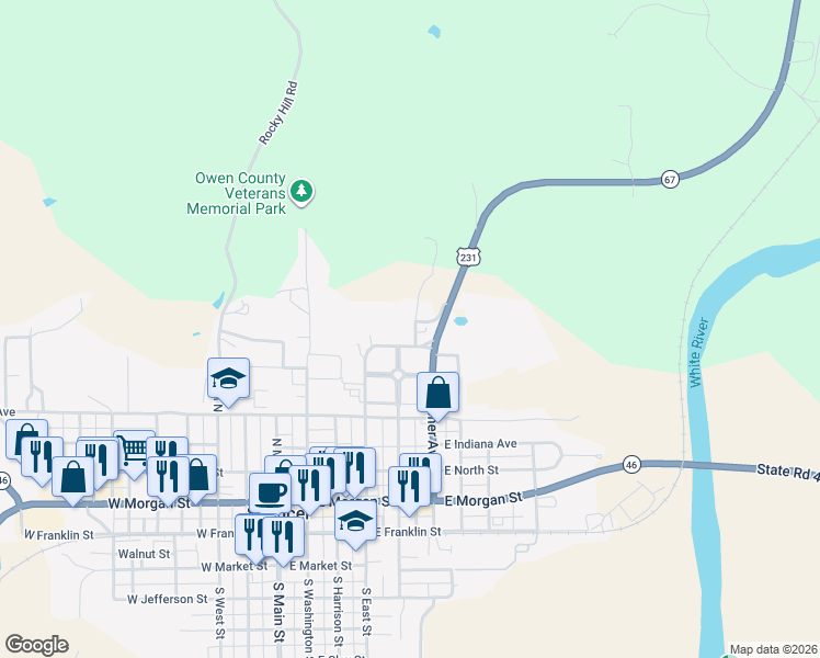 map of restaurants, bars, coffee shops, grocery stores, and more near 457 James Street in Spencer
