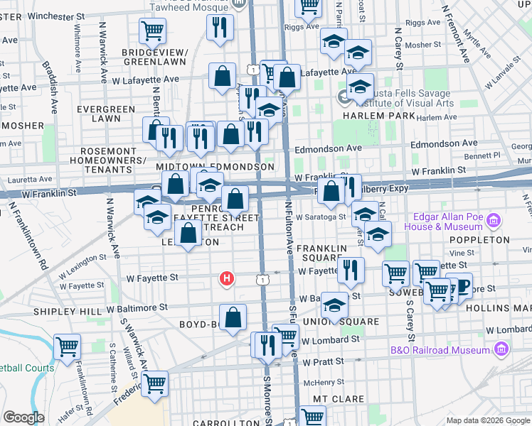 map of restaurants, bars, coffee shops, grocery stores, and more near 101 Independence Avenue Southeast in Washington