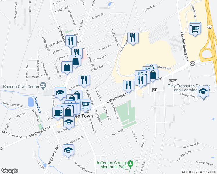 map of restaurants, bars, coffee shops, grocery stores, and more near 101 Independence Avenue Southeast in Washington