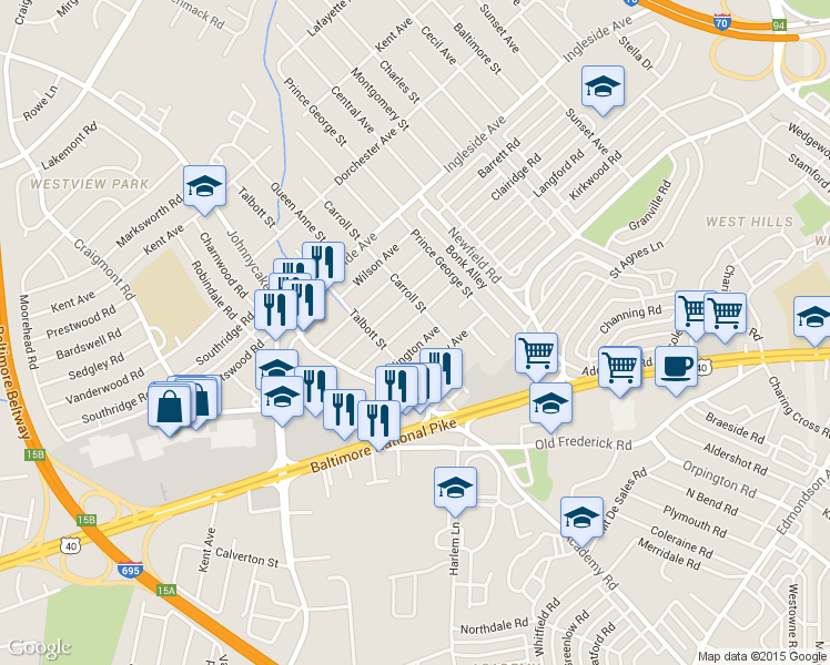 map of restaurants, bars, coffee shops, grocery stores, and more near 1117 McAdoo Avenue in Woodlawn