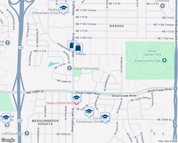 map of restaurants, bars, coffee shops, grocery stores, and more near 528 Northeast Karapat Drive in Kansas City