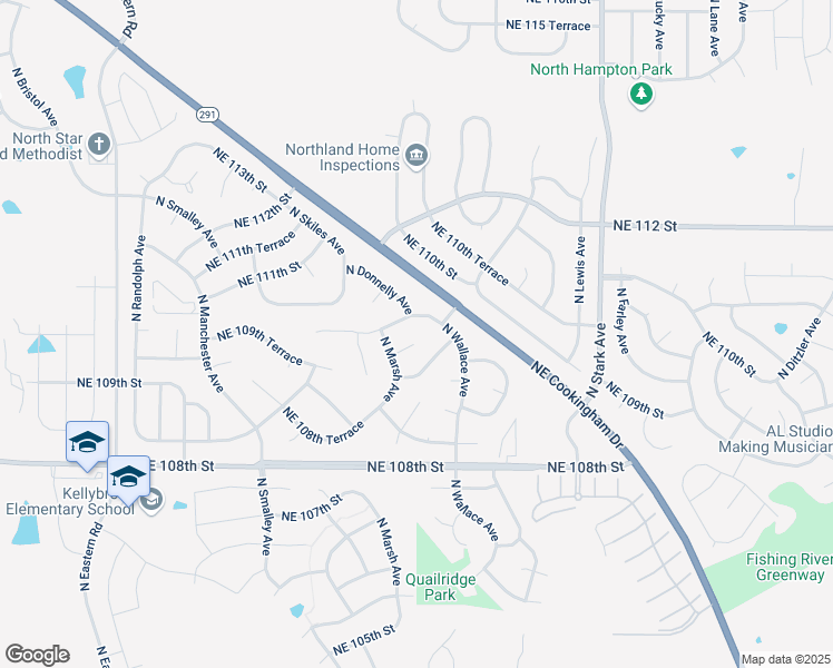 map of restaurants, bars, coffee shops, grocery stores, and more near 8312 NE 109th Ct in Kansas City