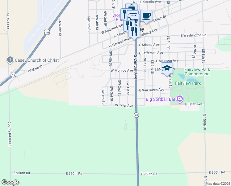 map of restaurants, bars, coffee shops, grocery stores, and more near 700-798 Southwest 3rd Street in Casey