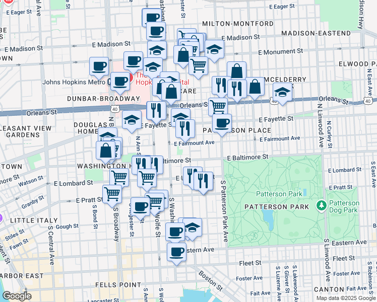 map of restaurants, bars, coffee shops, grocery stores, and more near 101 Independence Avenue Southeast in Washington