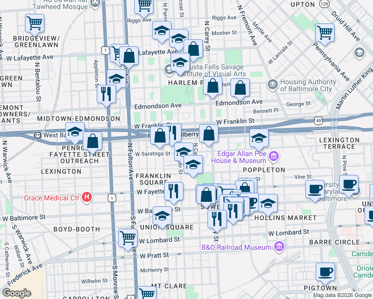 map of restaurants, bars, coffee shops, grocery stores, and more near 101 Independence Avenue Southeast in Washington