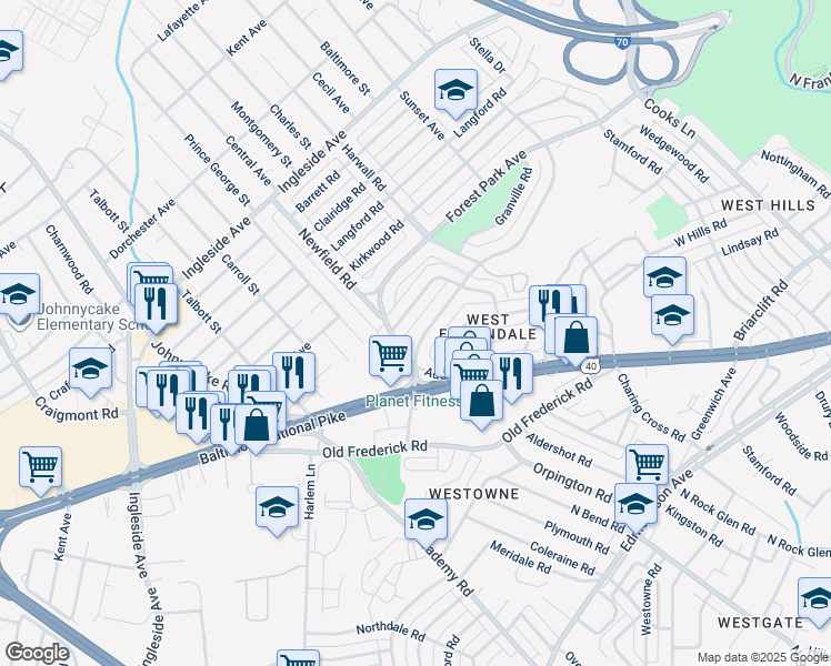 map of restaurants, bars, coffee shops, grocery stores, and more near 914 Saint Agnes Lane in Woodlawn