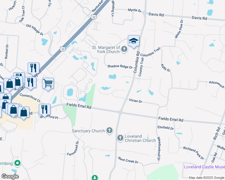 map of restaurants, bars, coffee shops, grocery stores, and more near 3288 Woodlake Court in Loveland