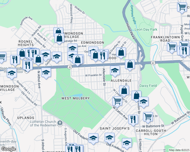 map of restaurants, bars, coffee shops, grocery stores, and more near 422 Mount Holly Street in Baltimore