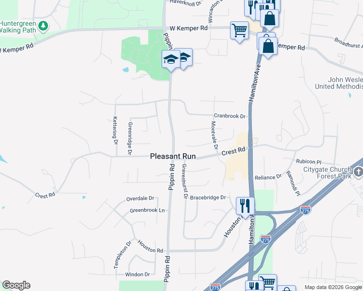map of restaurants, bars, coffee shops, grocery stores, and more near 2599 Hazelcrest Lane in Cincinnati