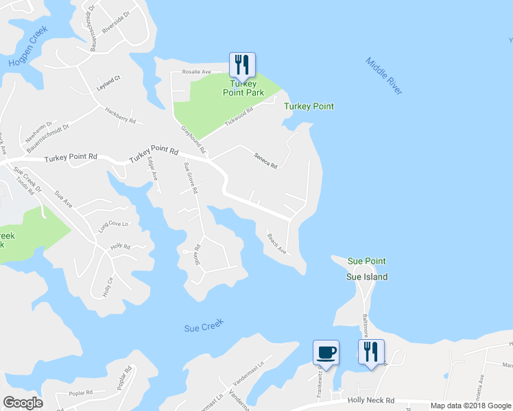 map of restaurants, bars, coffee shops, grocery stores, and more near 2322 Beach Avenue in Essex