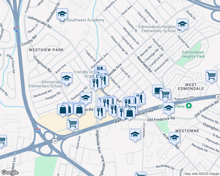map of restaurants, bars, coffee shops, grocery stores, and more near 1104 Daniels Avenue in Baltimore