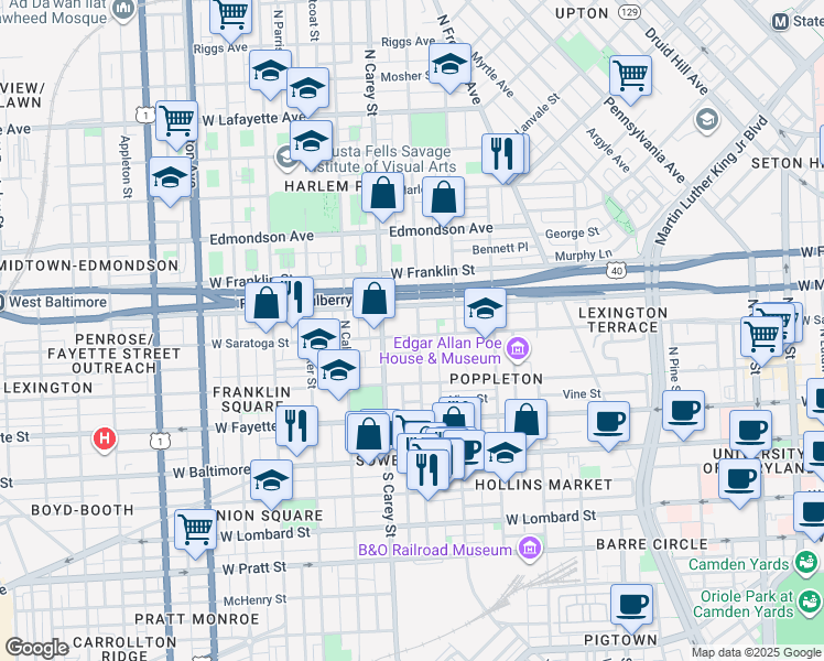 map of restaurants, bars, coffee shops, grocery stores, and more near 101 Independence Avenue Southeast in Washington