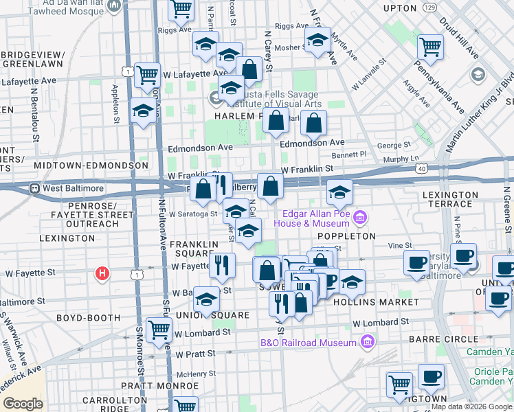 map of restaurants, bars, coffee shops, grocery stores, and more near 101 Independence Avenue Southeast in Washington