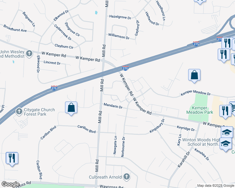 map of restaurants, bars, coffee shops, grocery stores, and more near 15 Norborne Drive in Cincinnati